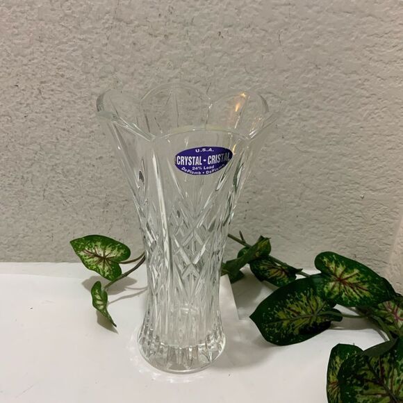 Crystal DePlomb / Cristal DePomo Lead Flared Scalloped 8-3/4" Vase  Made in USA - Picture 2 of 4